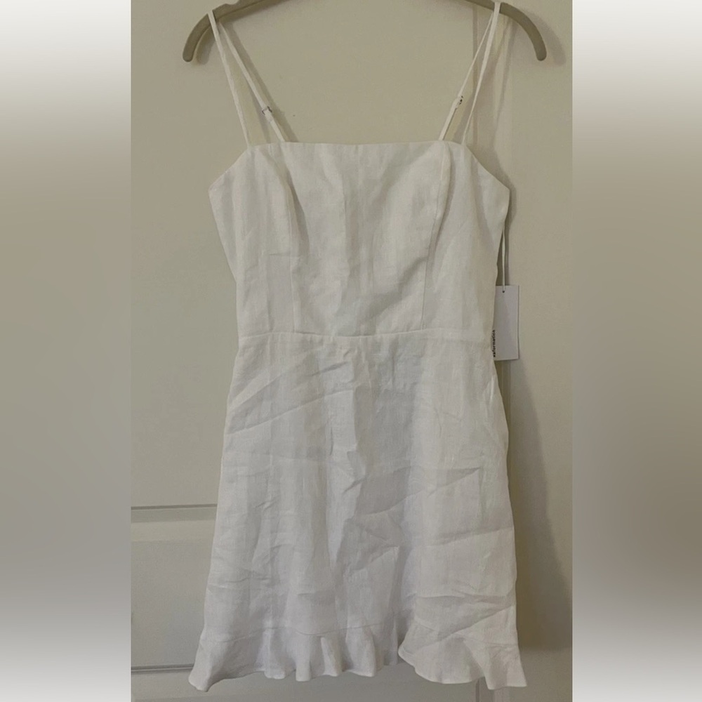 Reformation Ava Ruffle 100% Linen Mini Dress White Size 4 - Picture 2 of 6